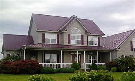 burgundy metal roof for light tan brick house|brick house metal roof colors.